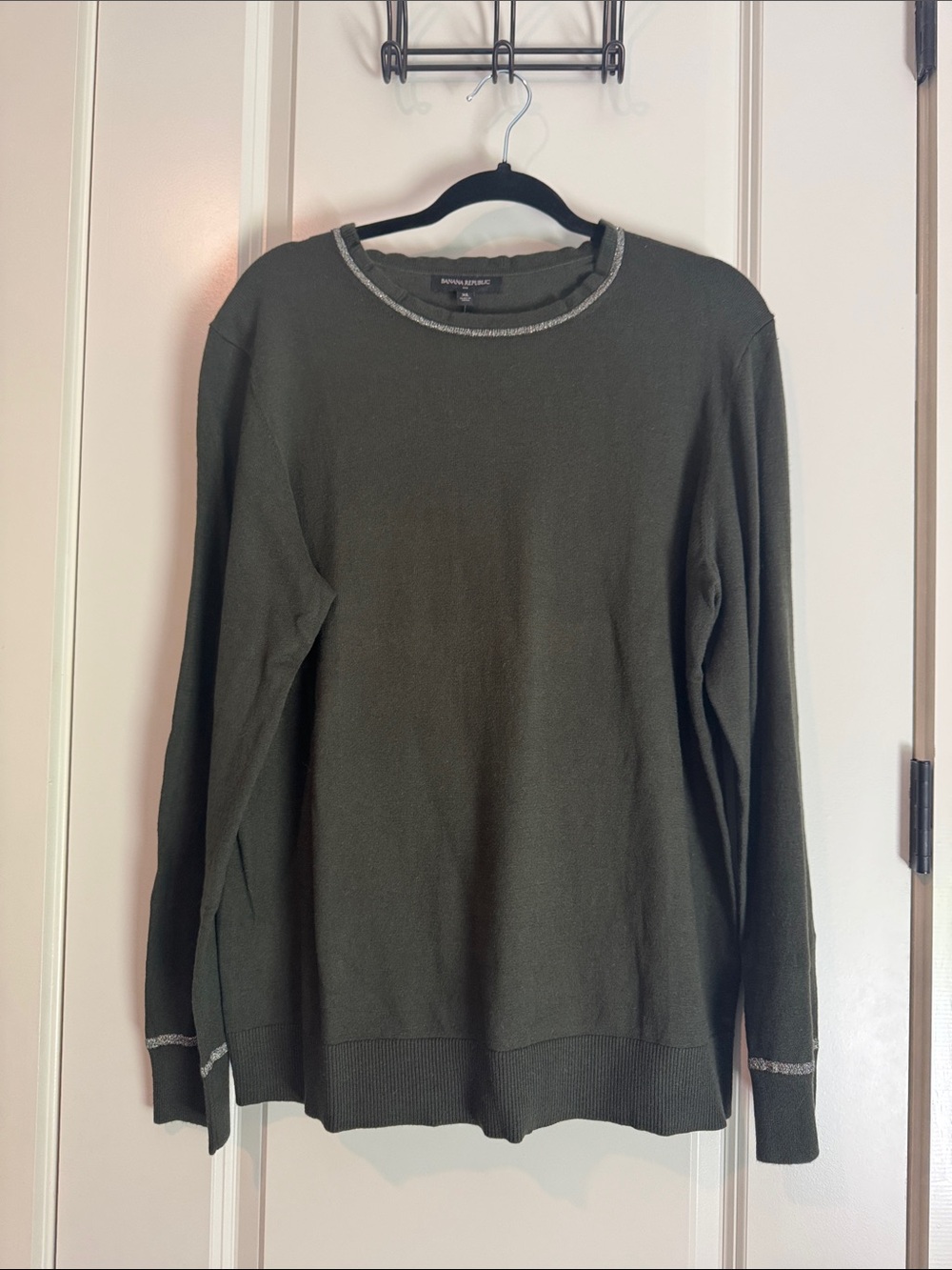 Banana Republic Olive Green Crewneck Sweater with Silver Trim